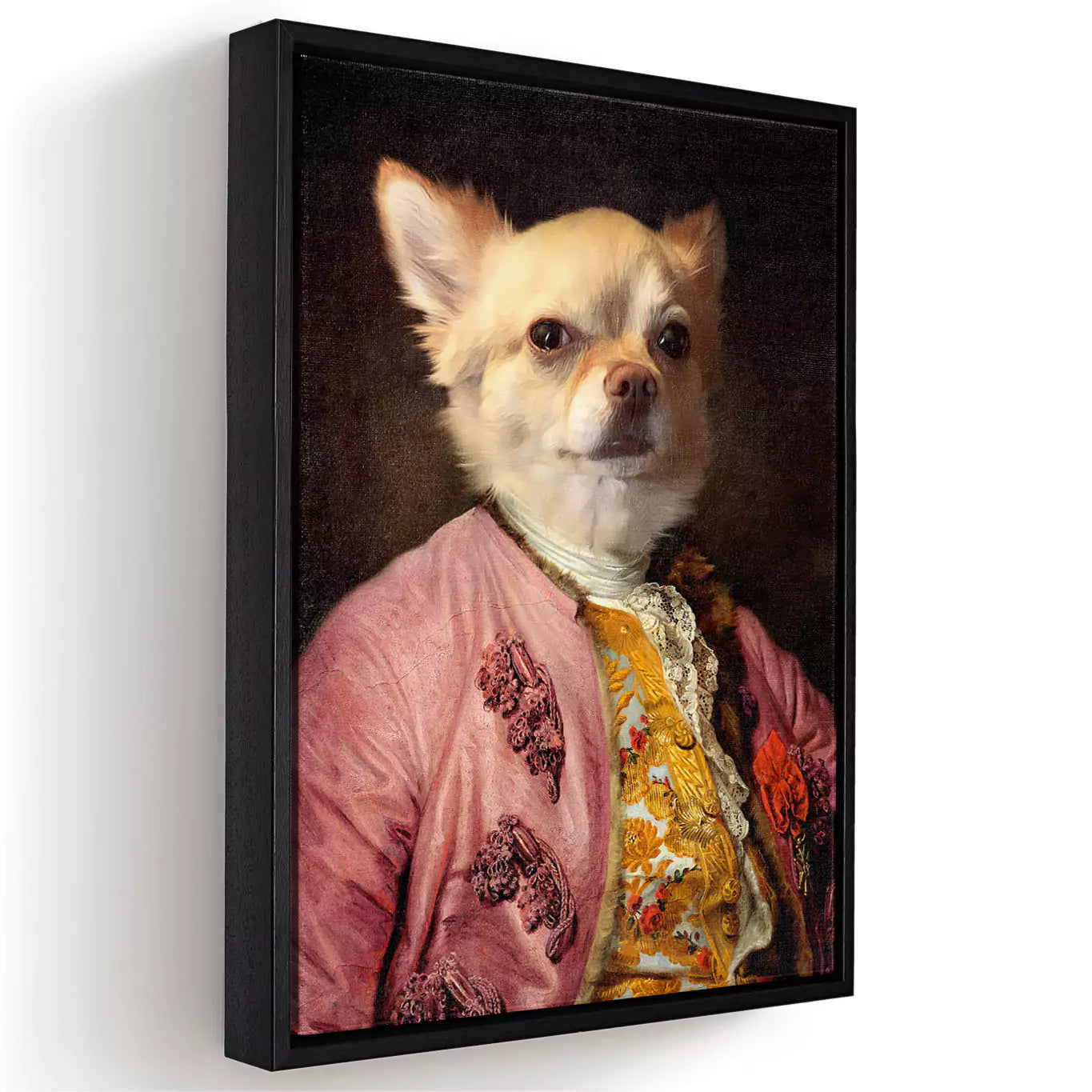 Aristocrat dog portrait canvas in a black frame