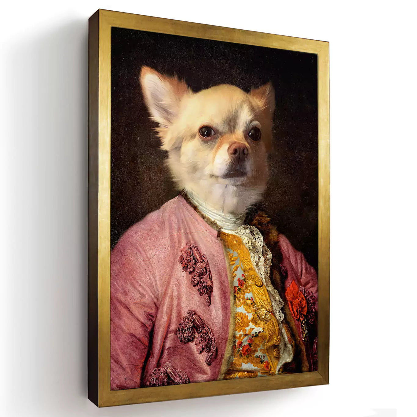 Aristocrat dog portrait in a gold frame