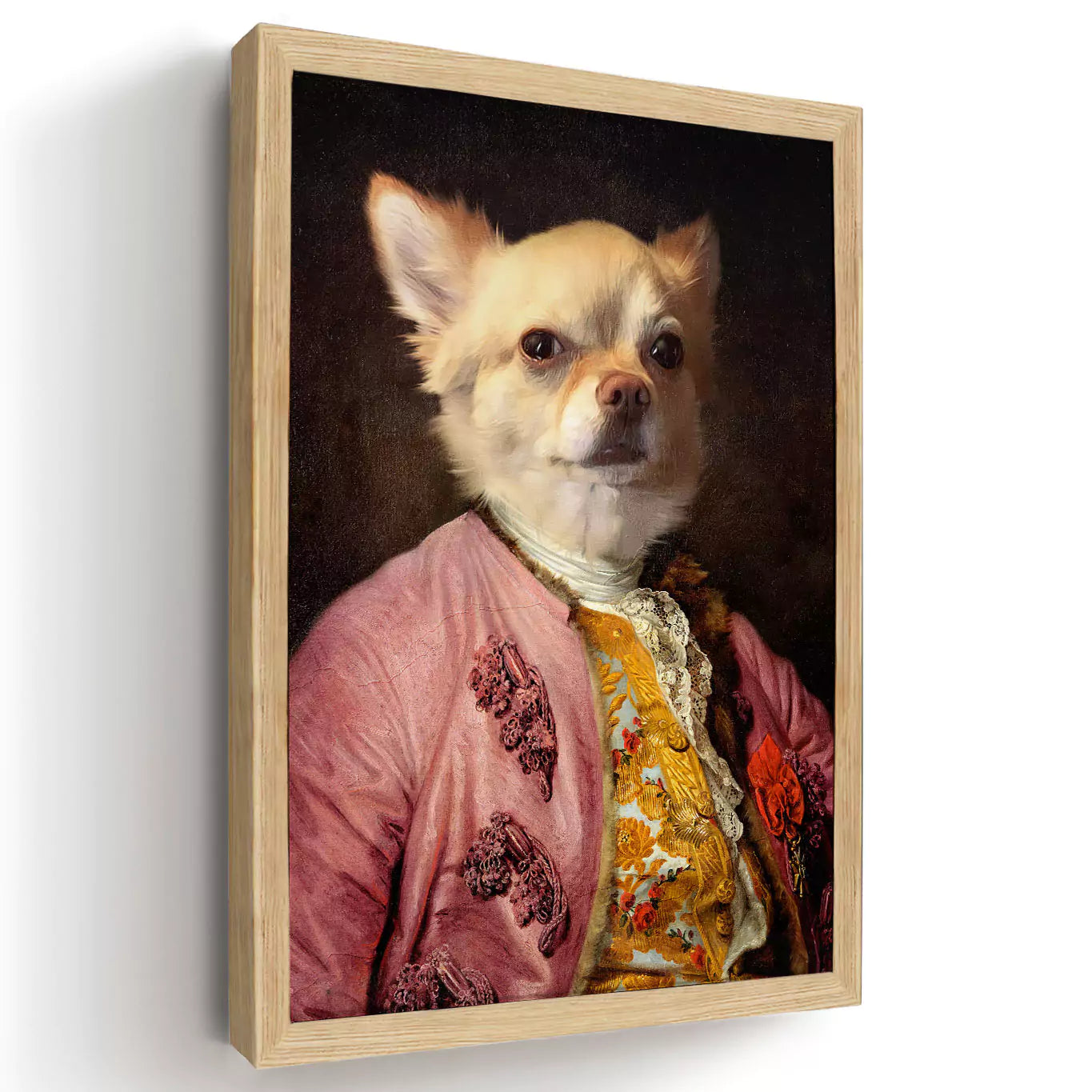 Aristocrat dog portrait in a wood frame