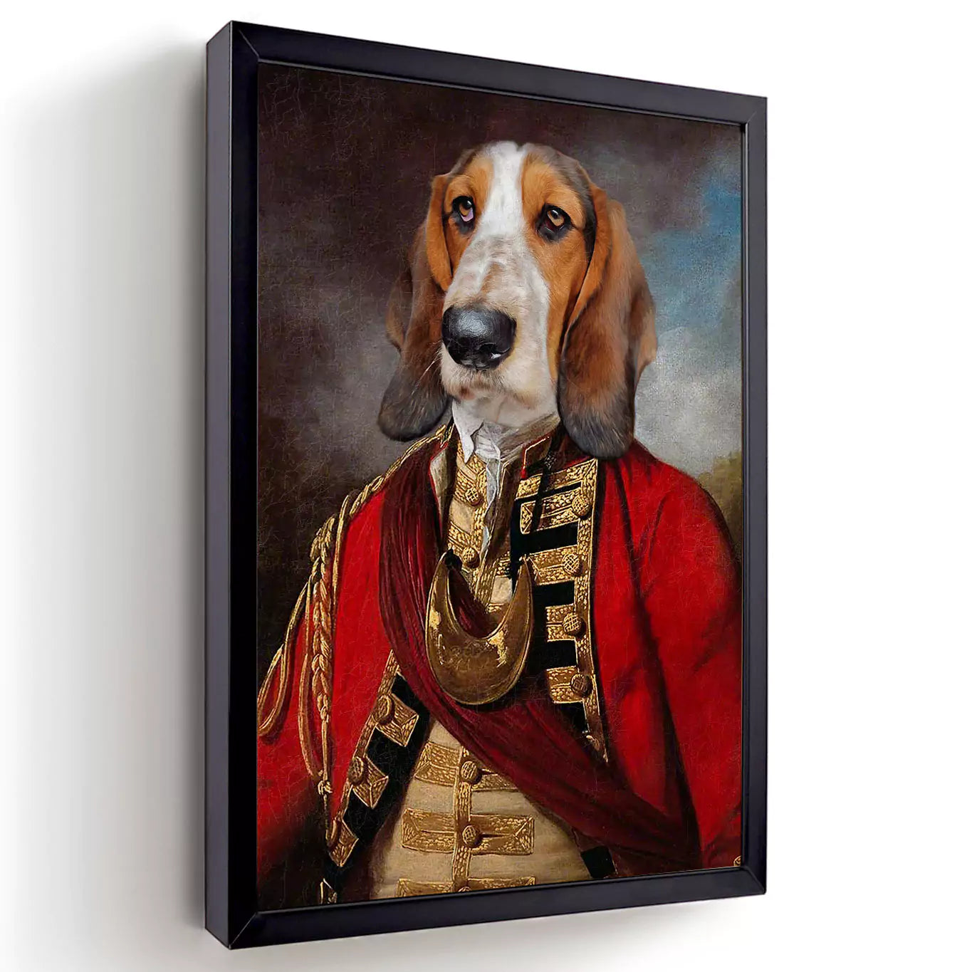 Colonel dog portrait with a black frame