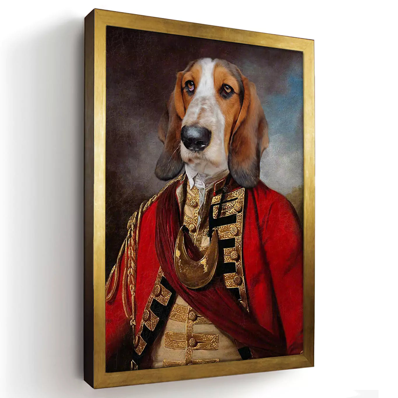 Colonel dog portrait with a gold frame