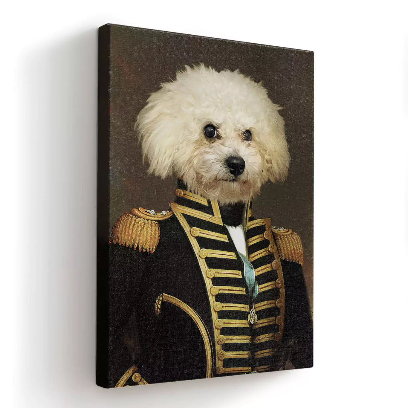 Commander white dog portrait canvas