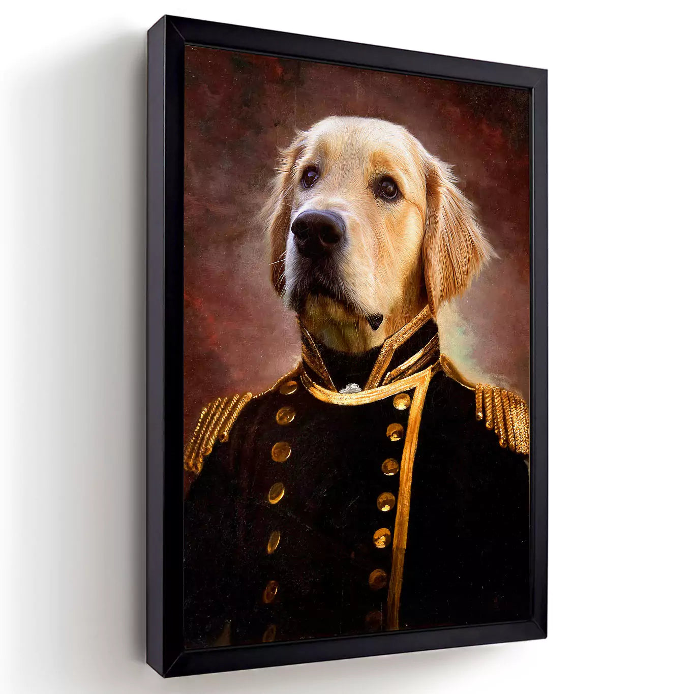 Commodore dog portrait in a black frame