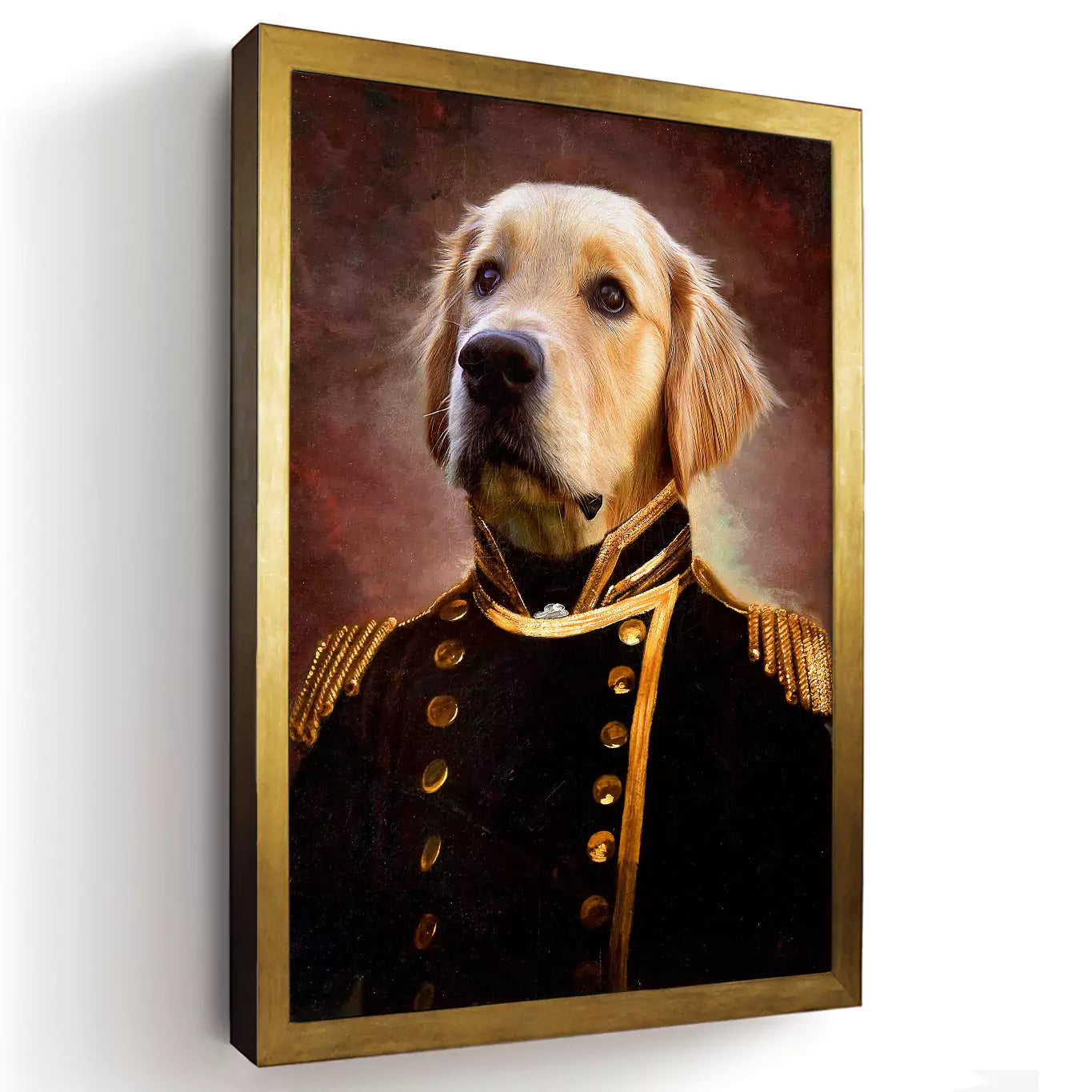 Commodore dog portrait in a gold frame