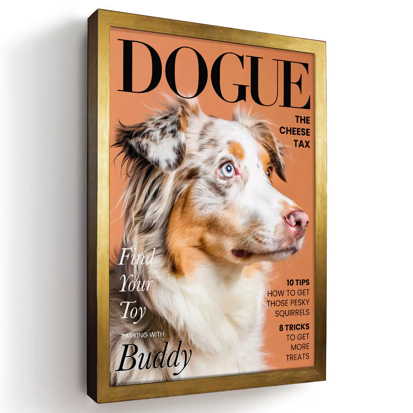 dogue dog magazine with a gold frame