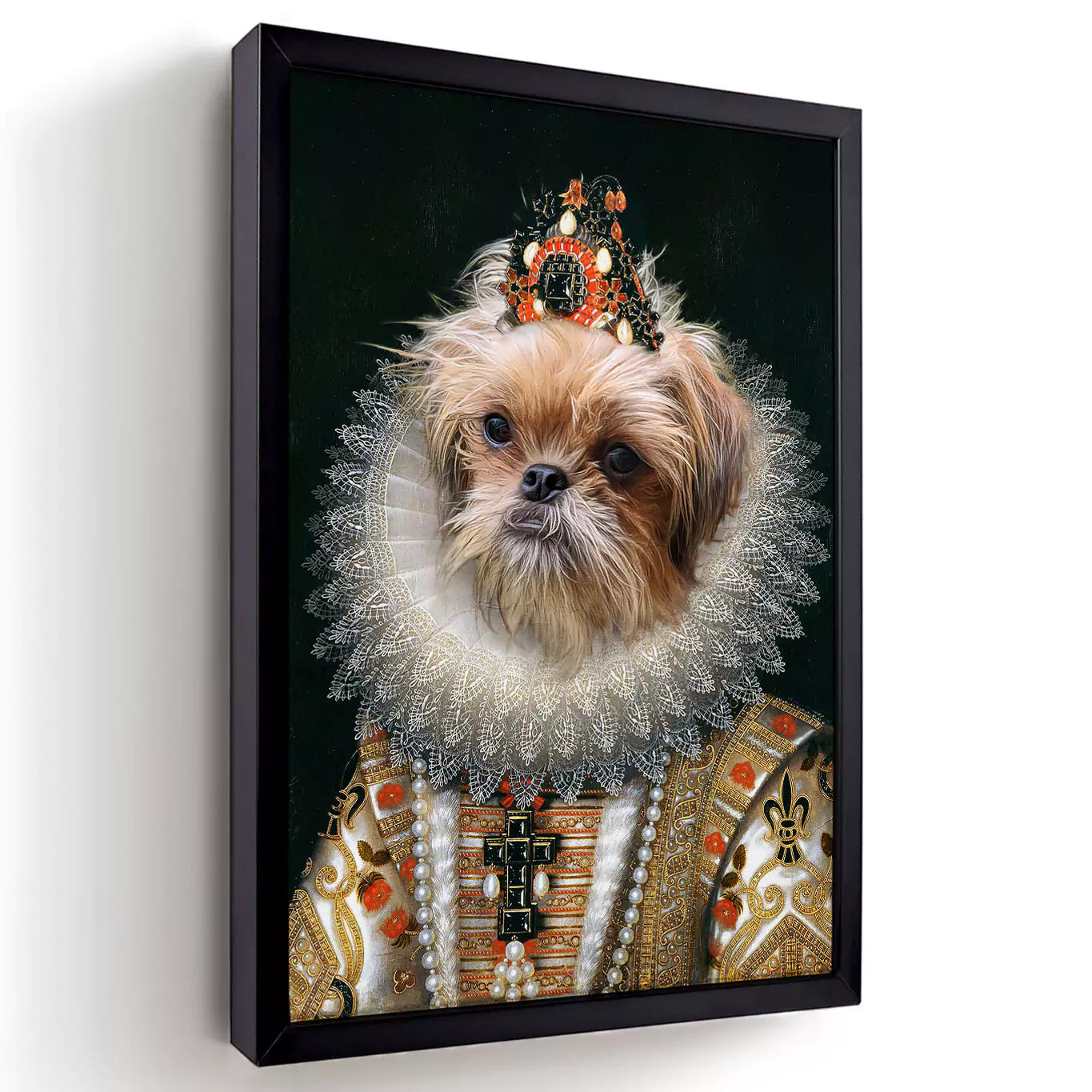 Duchess dog portrait in a black frame