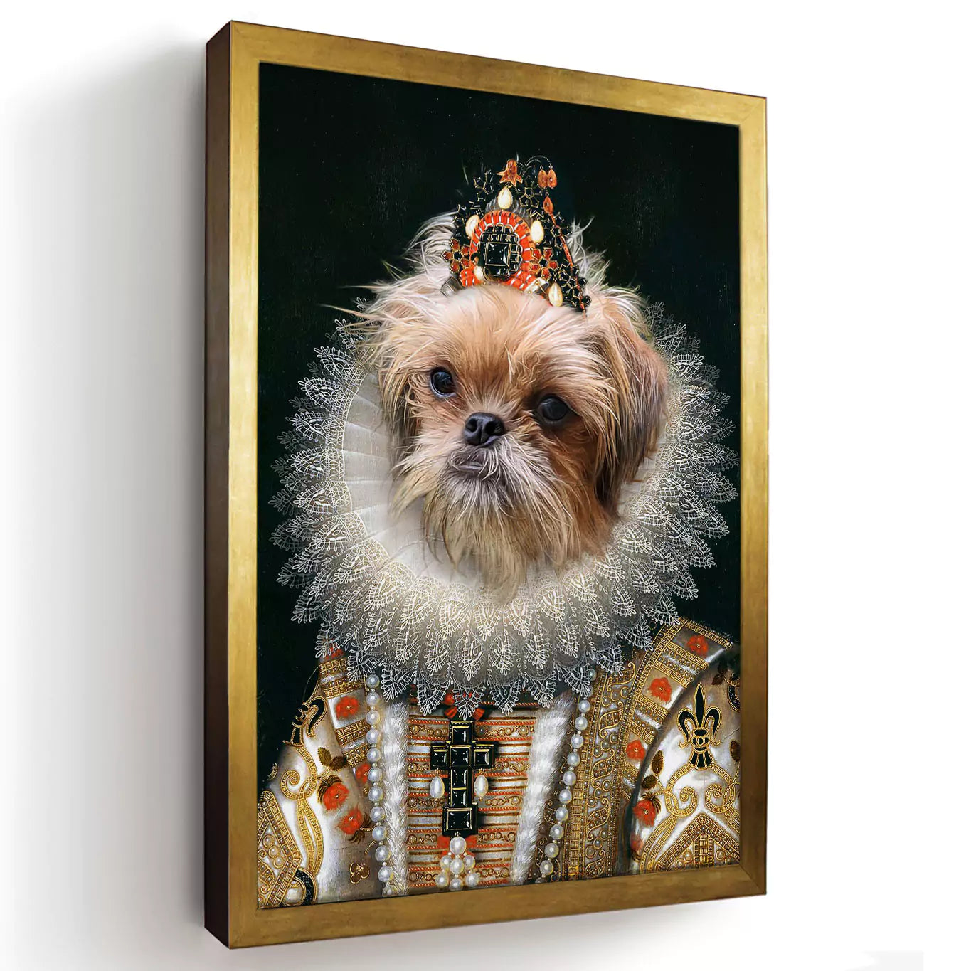 Duchess dog portrait in a gold frame