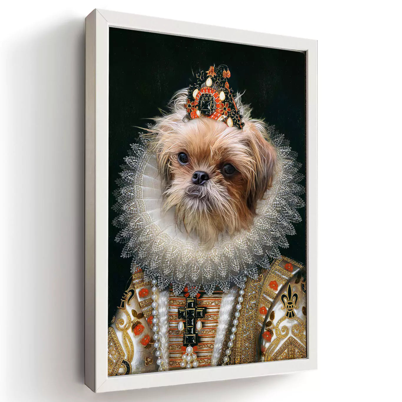 Duchess dog portrait in a white frame