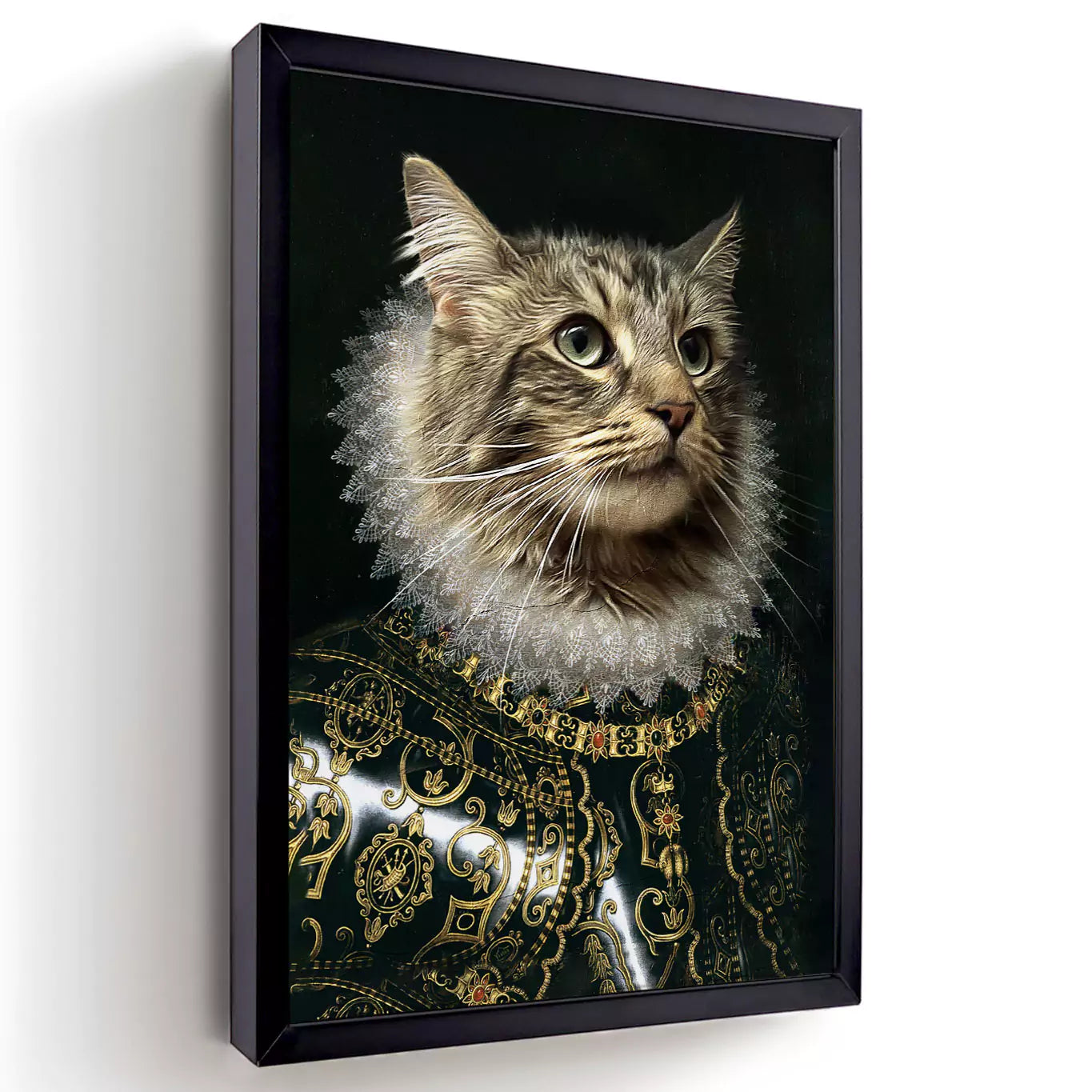 Duke cat portrait in a black frame