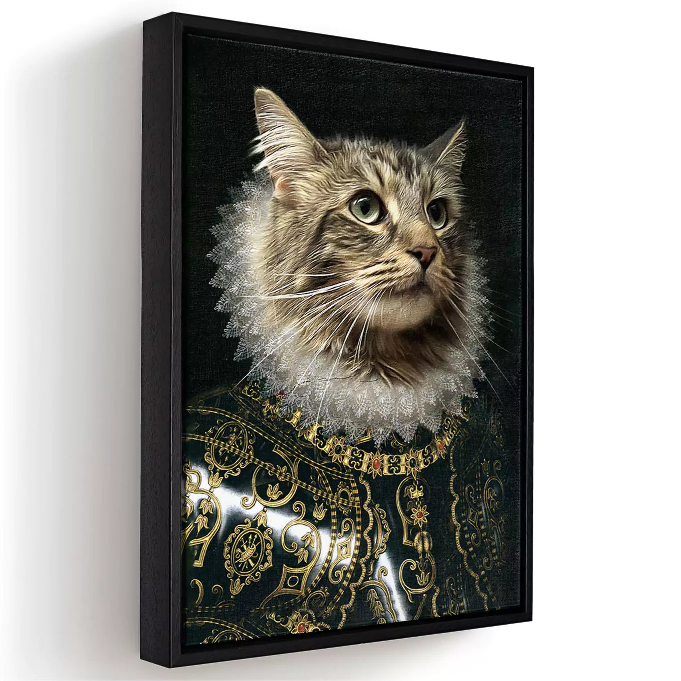 Duke cat portrait canvas in a black frame