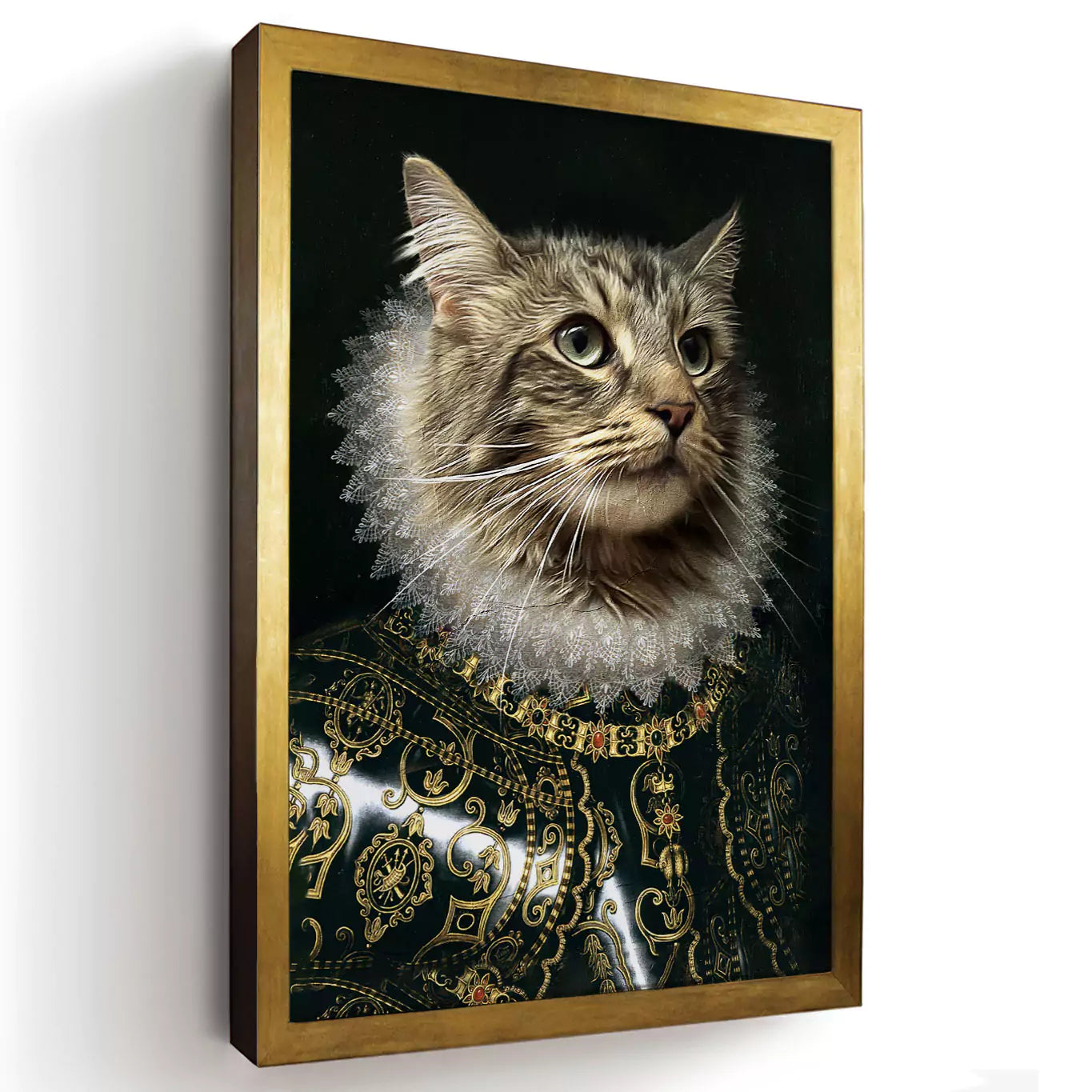 Duke cat portrait in a gold frame