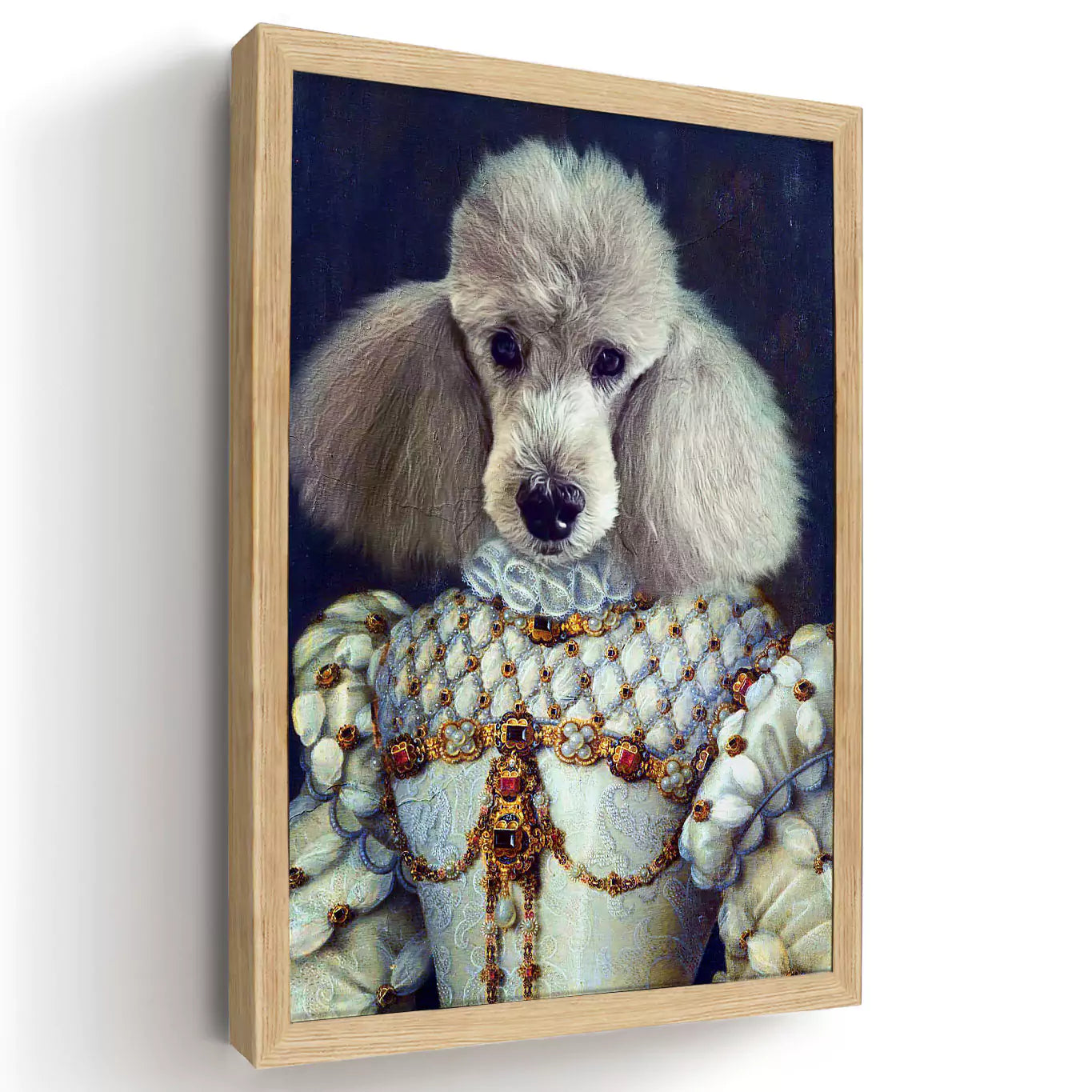 Empress dog portrait in a wood frame