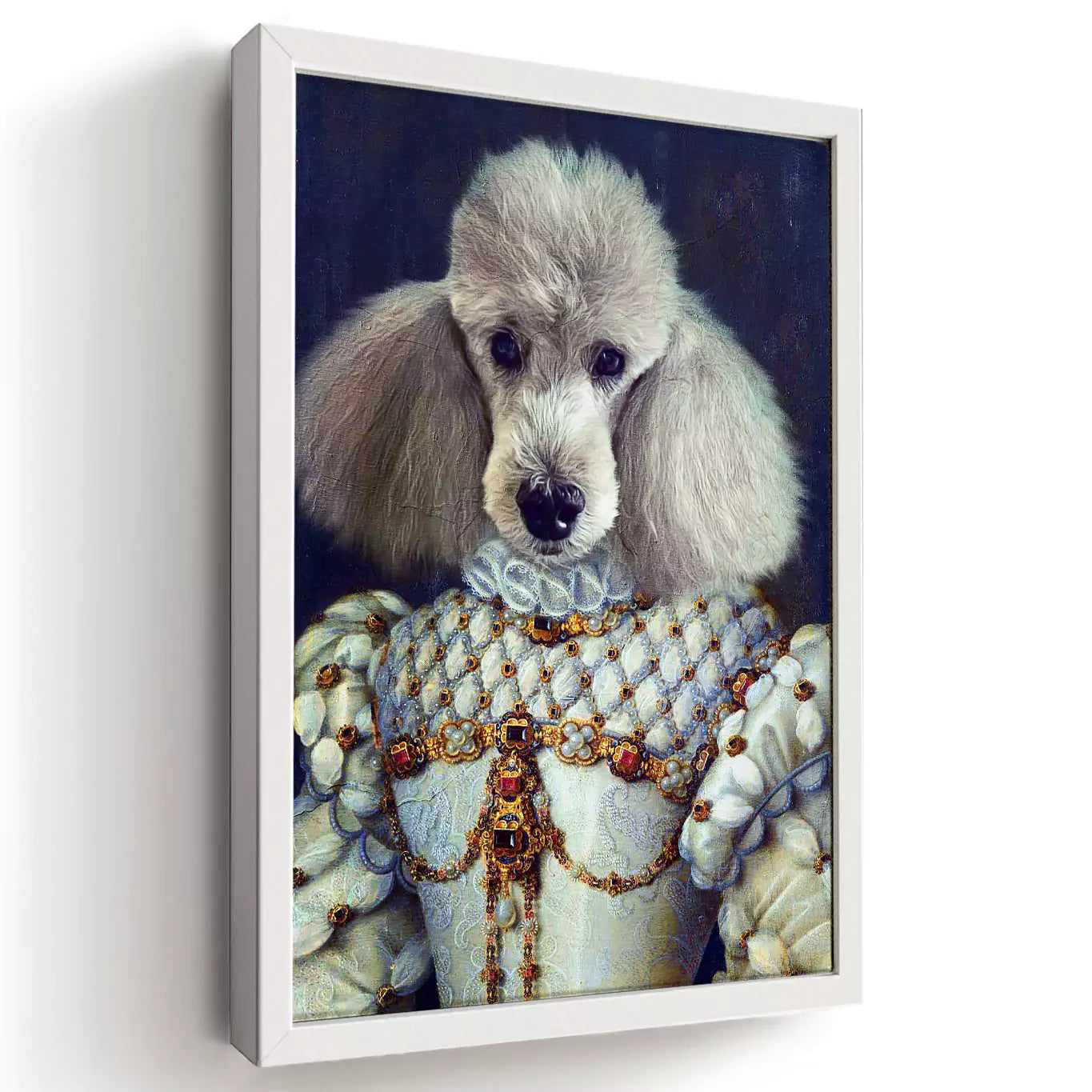 Empress dog portrait in a white frame