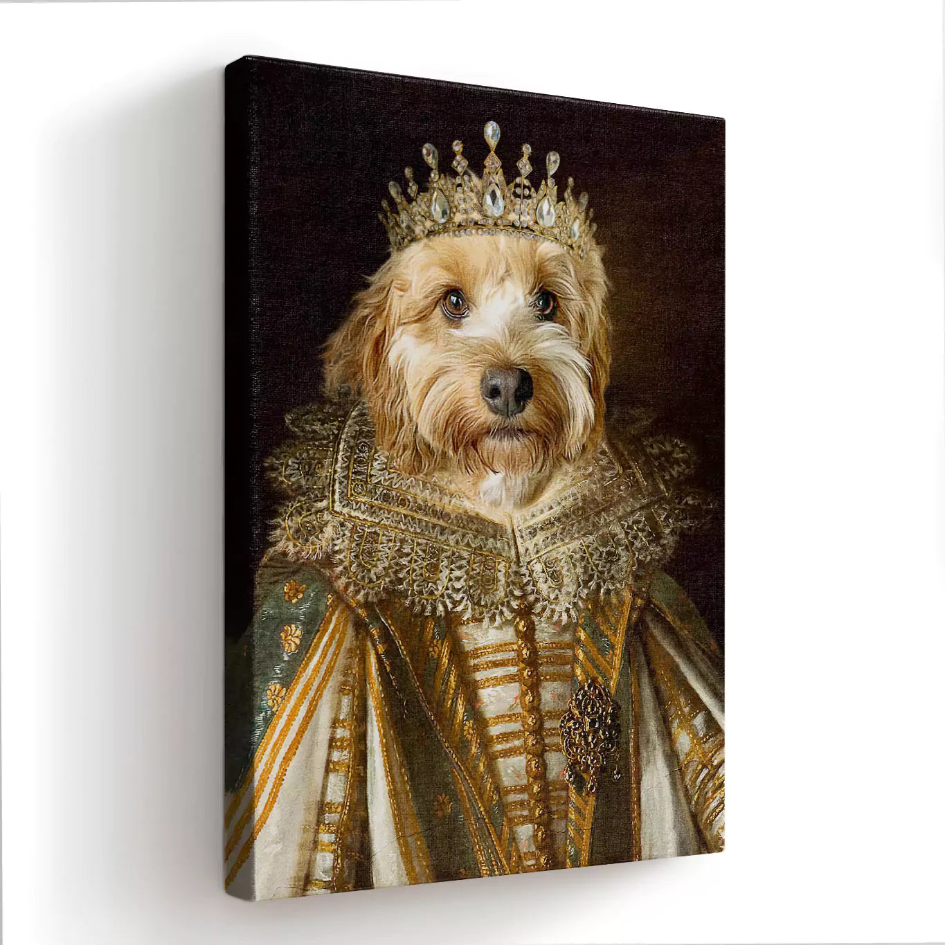 gold dog queen portrait canvas