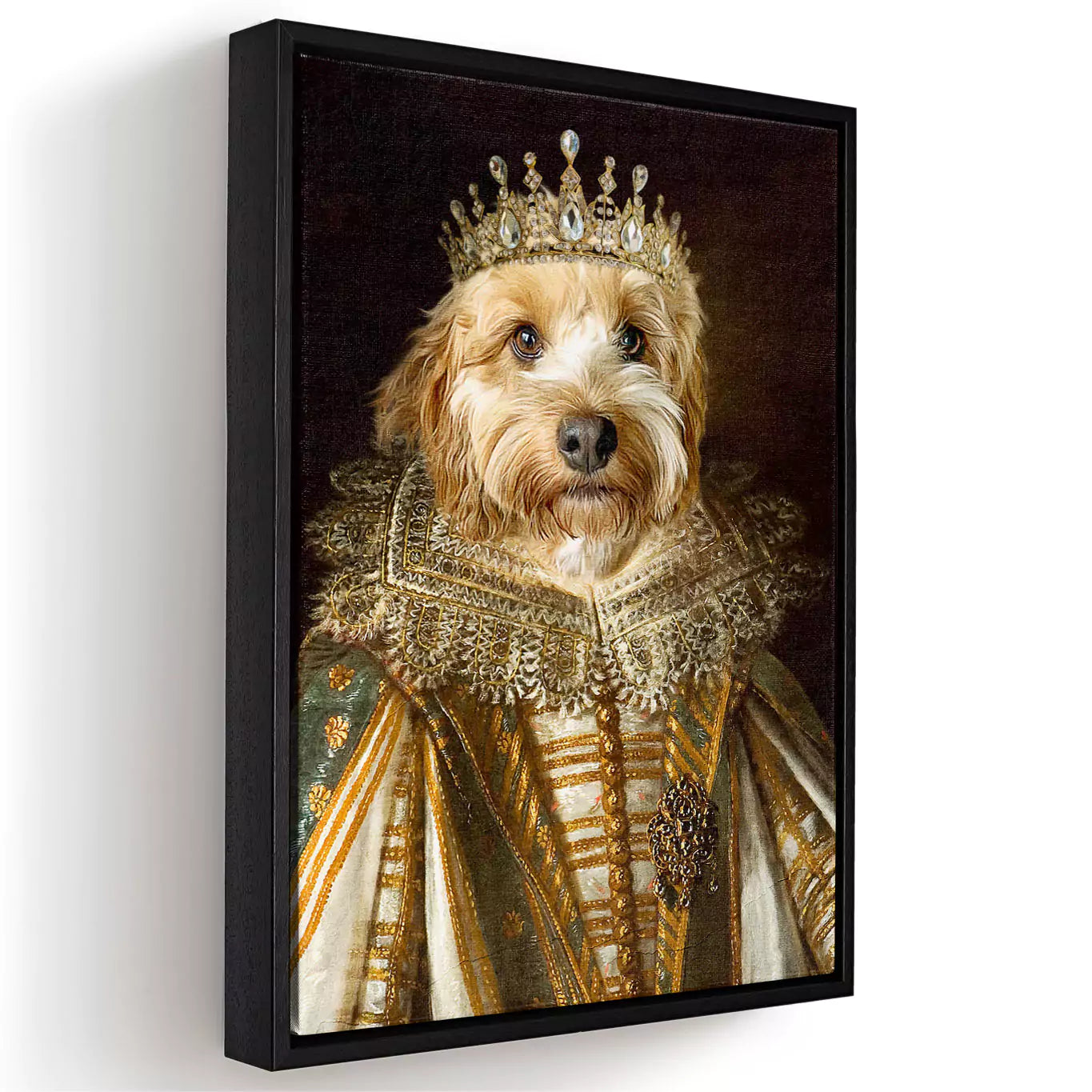 gold dog queen portrait canvas framed