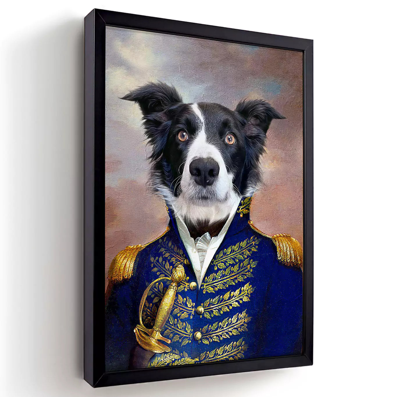 governor dog portrait in a black frame