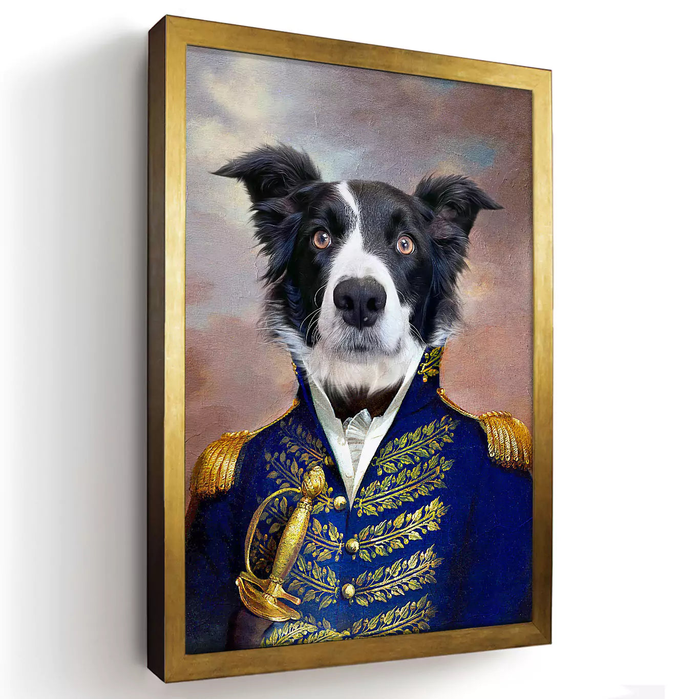 governor dog portrait in a gold frame