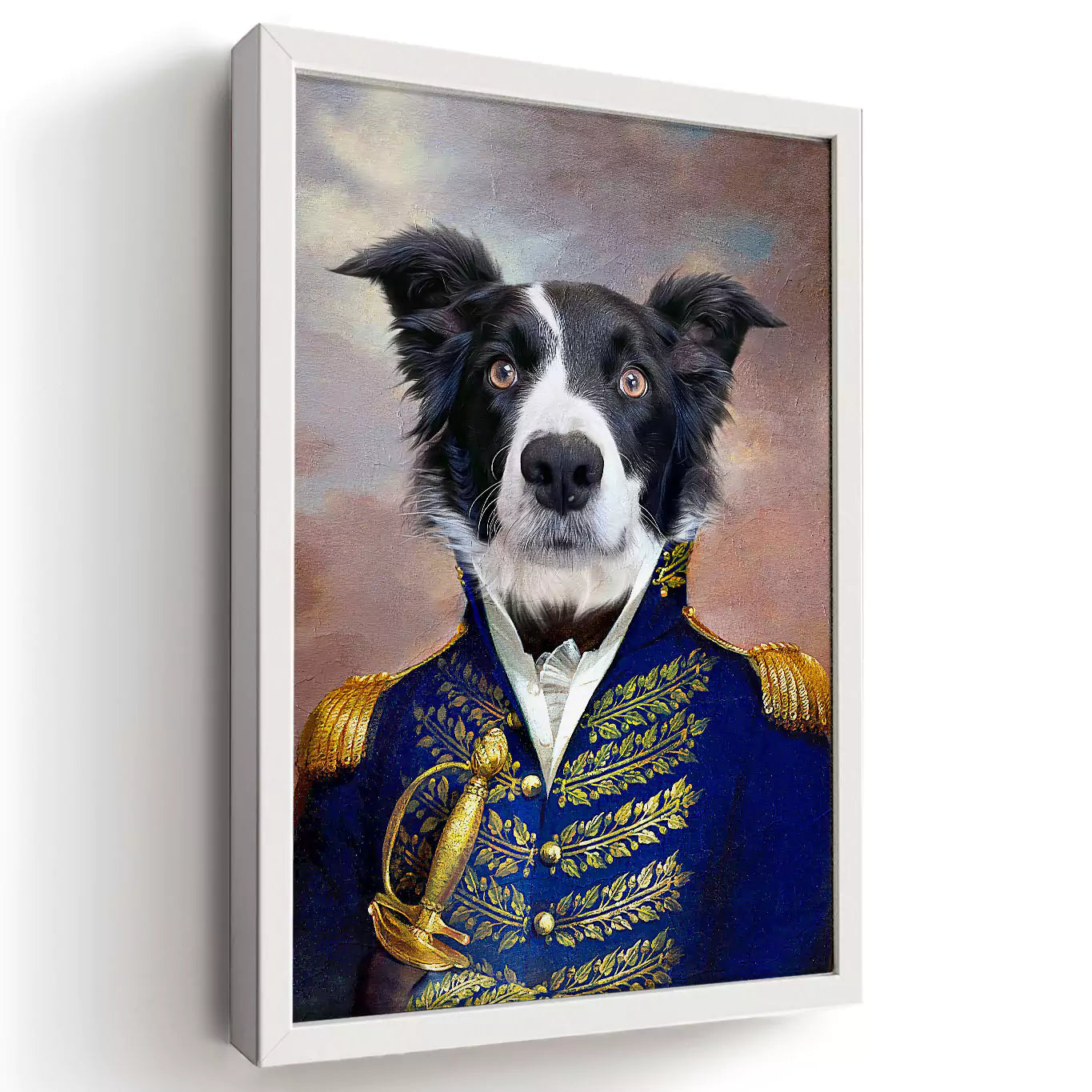 governor dog portrait in a white frame