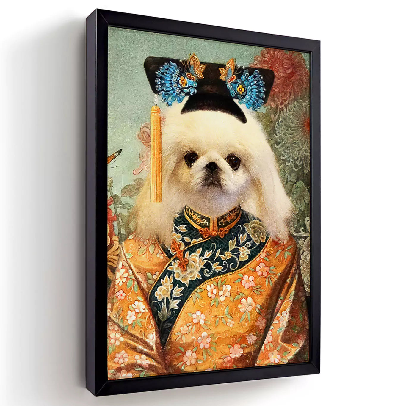 imperial princess dog portrait in a black frame