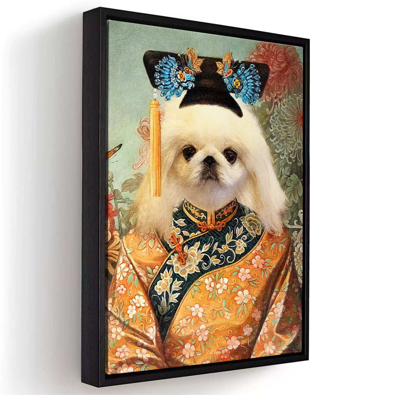 imperial princess dog portrait canvas in a black frame