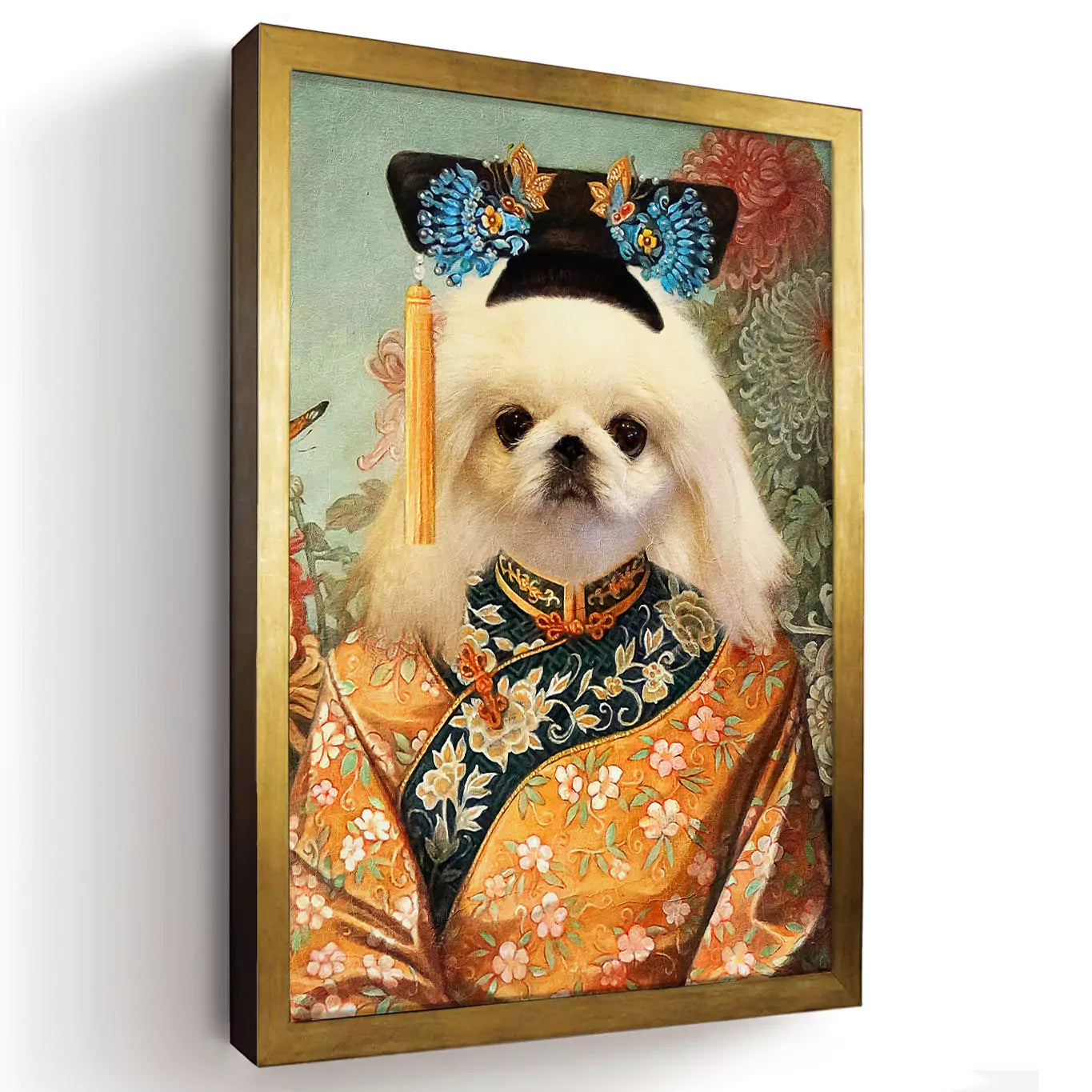 imperial princess dog portrait in a gold frame