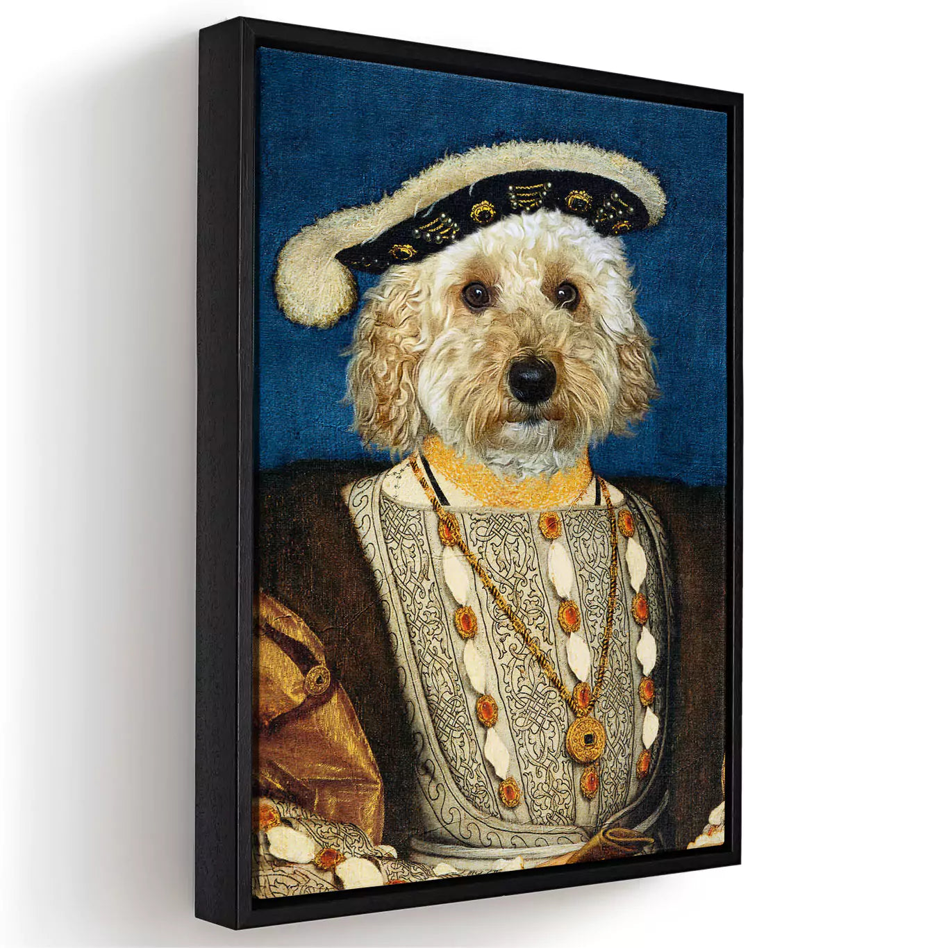 king Henry dog in a black frame