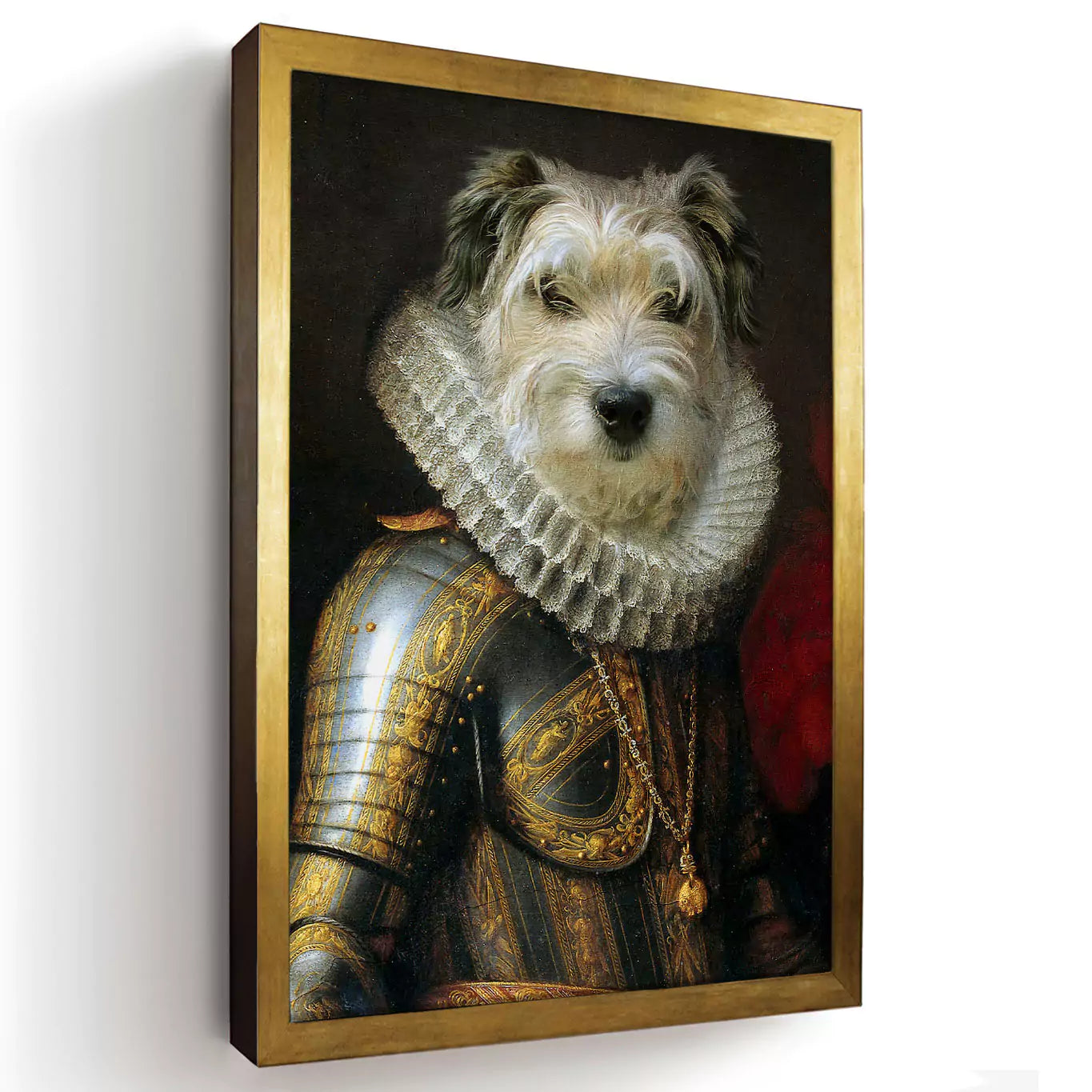 marquis dog in a gold frame