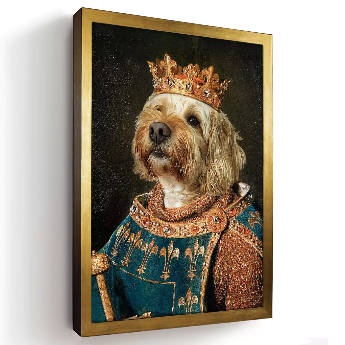 medieval dog king in a gold frame