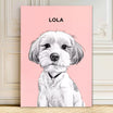 pet portrait, pet portrait illustration, personalised dog drawing, custom dog illustration, pet portrait with name, hand made dog portrait pink