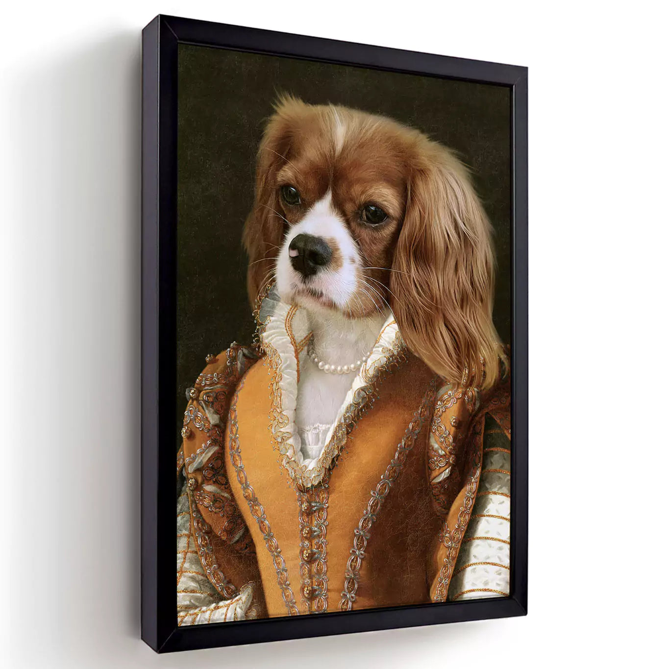 Princess in ochre dog in a black frame