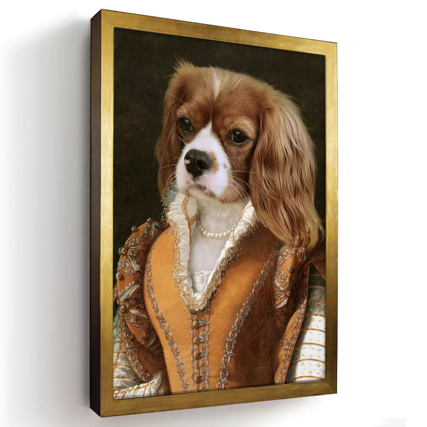 Princess in ochre dog in a gold frame