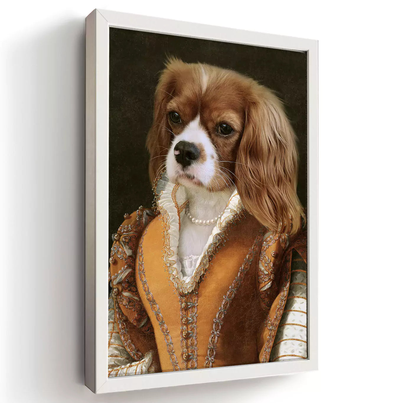 Princess in ochre dog in a white frame