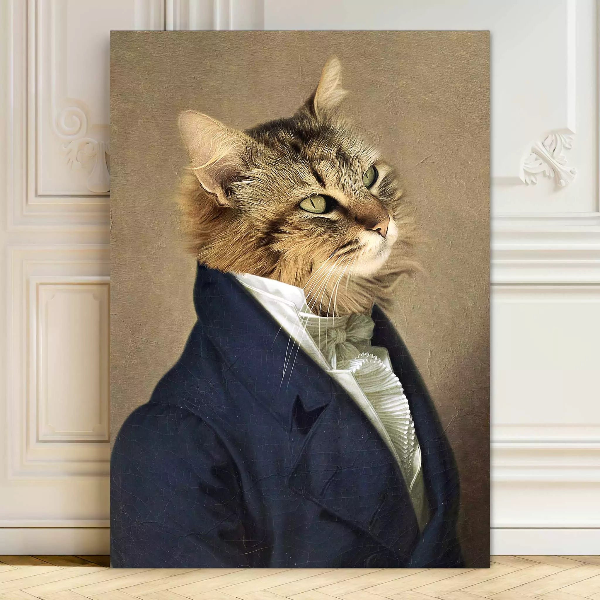 Custom pet portrait, cat wearing gentleman costume with cravat Renaissance style painting