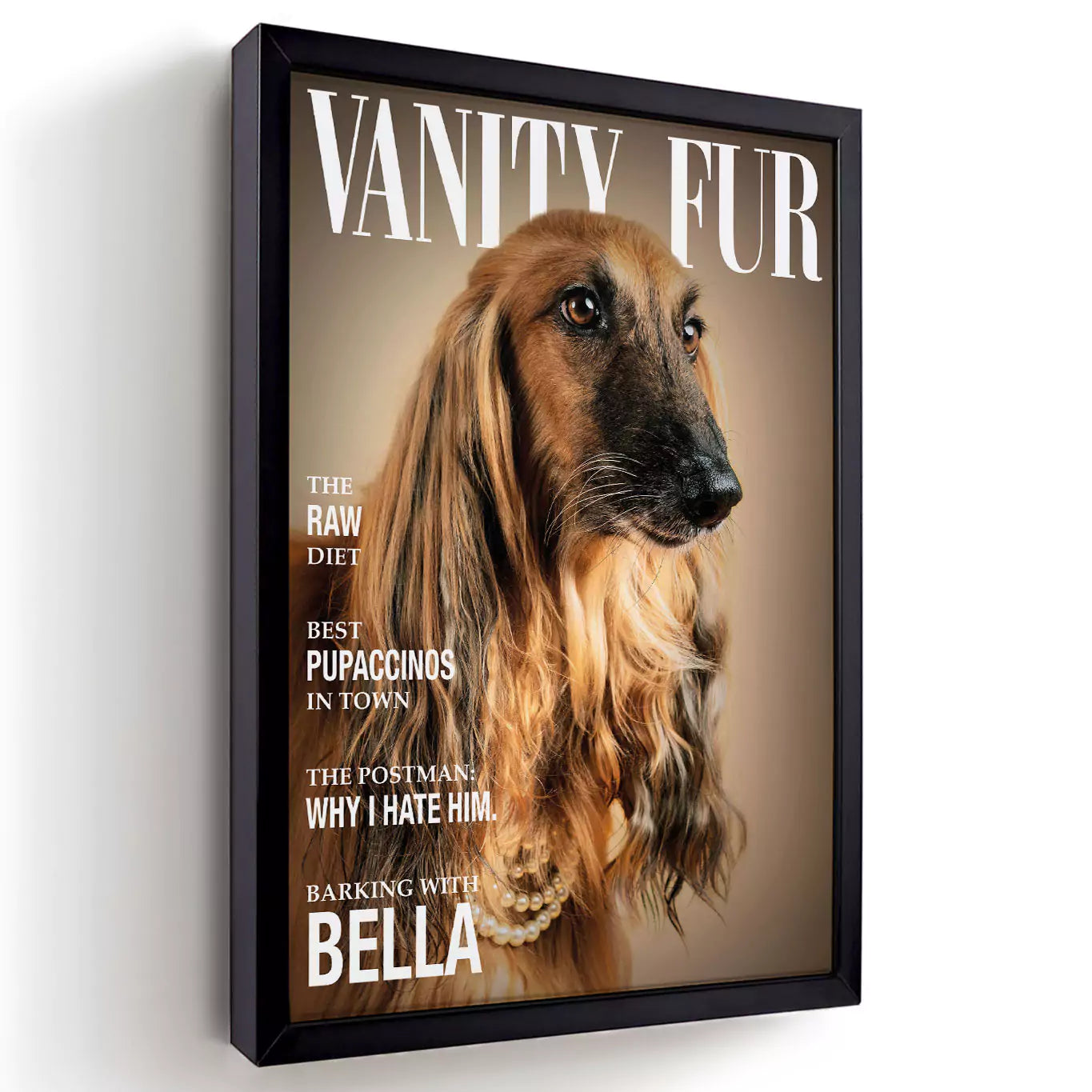 vanity fur dog magazine with a black frame