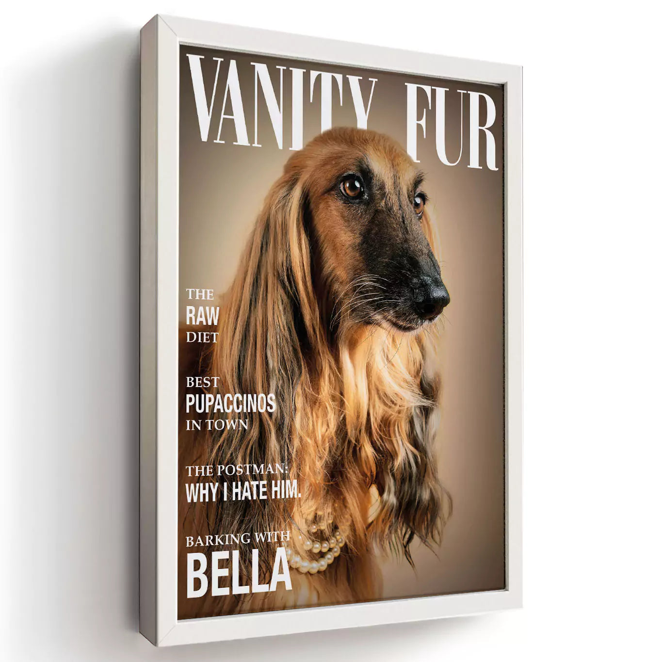 vanity fur dog magazine with a white frame