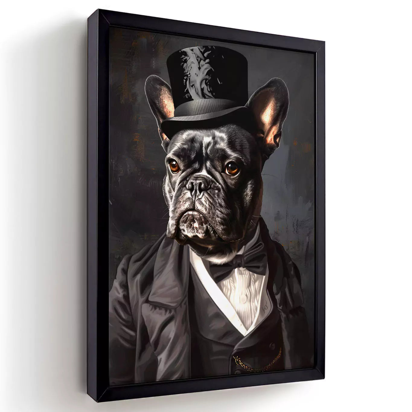 churchill dog portrait in a black frame