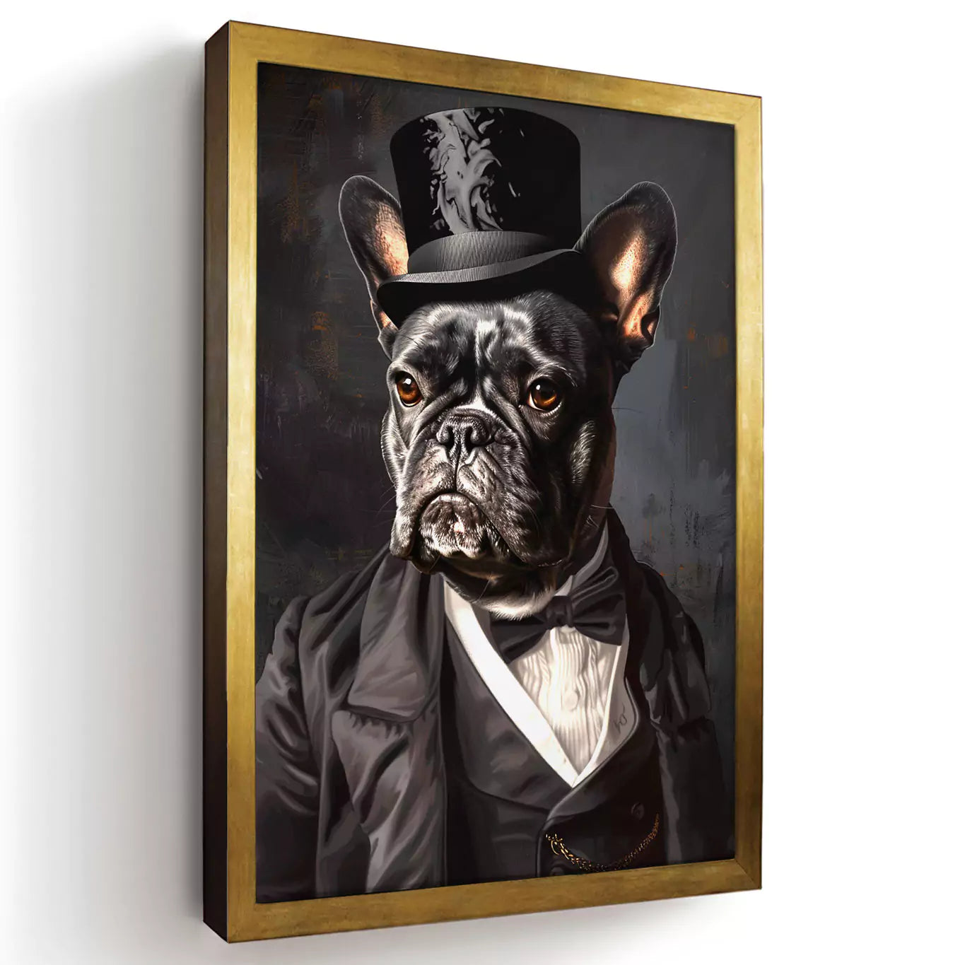 churchill dog portrait in a gold frame