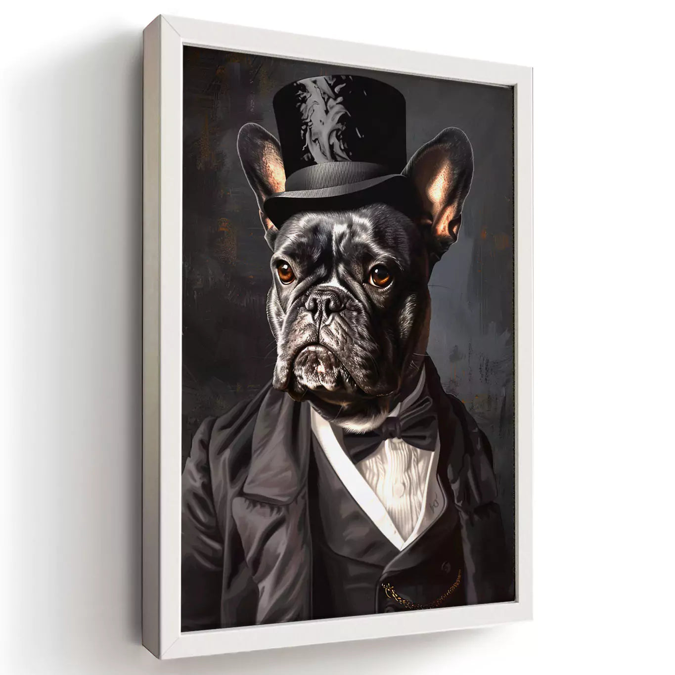 churchill dog portrait in a white frame