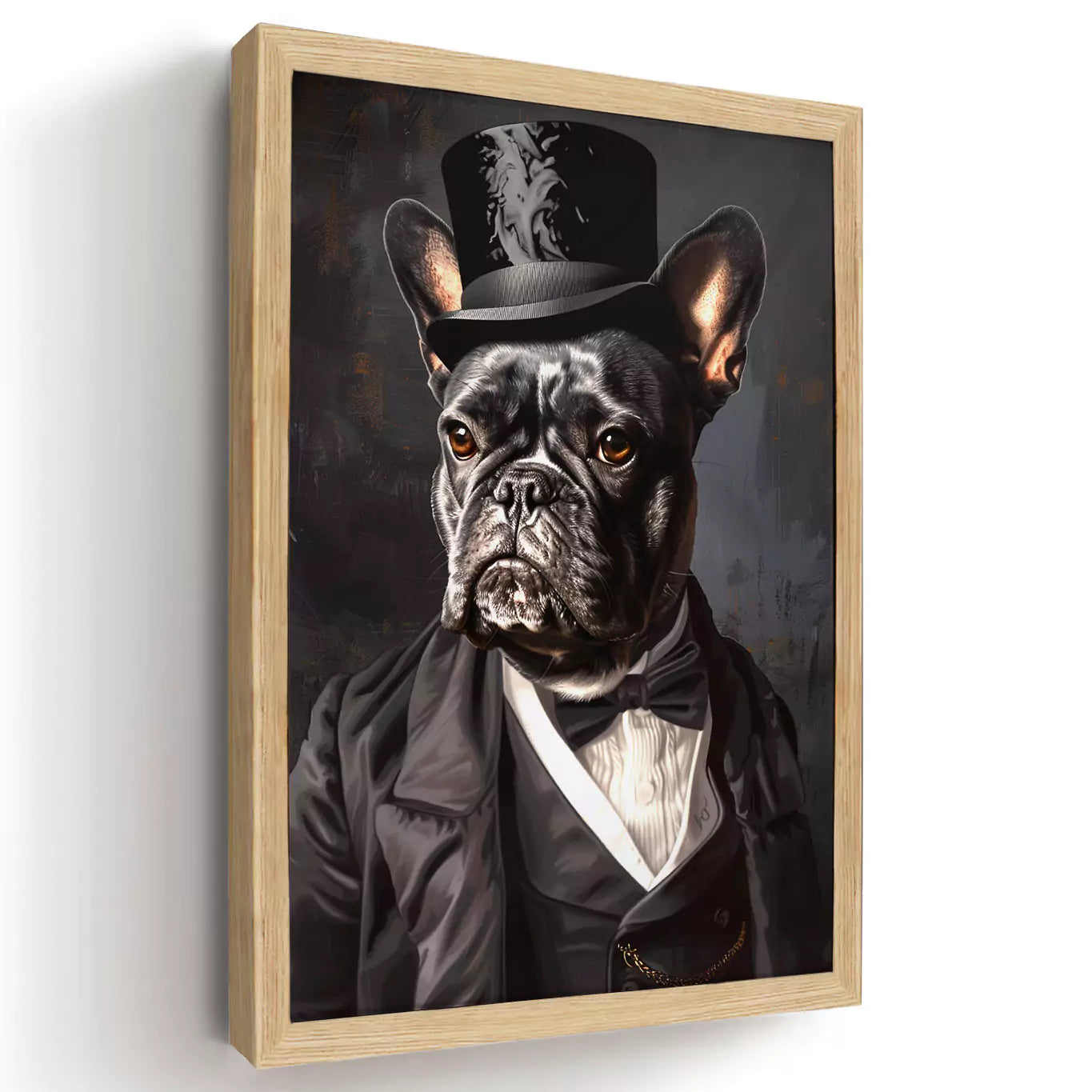 churchill dog portrait in a wood frame