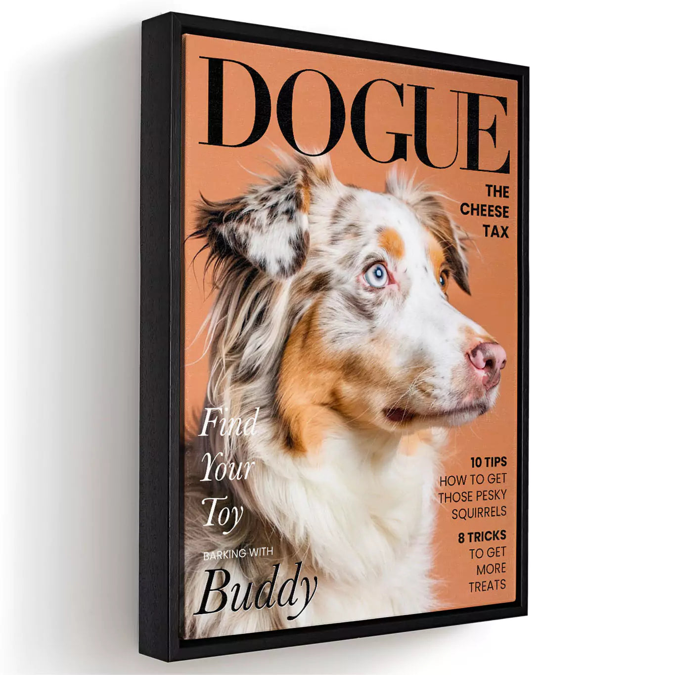 dogue dog magazine with a canvas frame