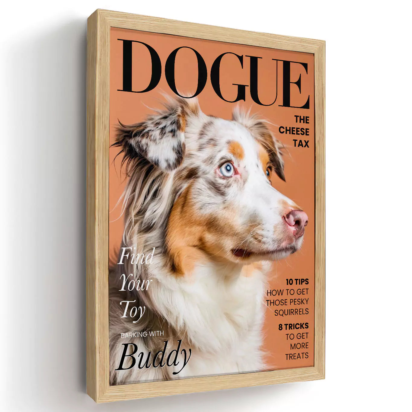 dogue dog magazine with a wood frame