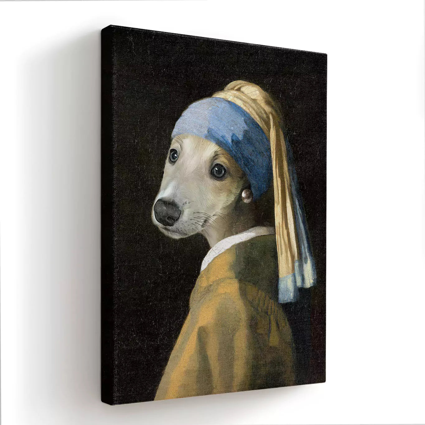 custom dog Girl with a pearl earring print, dog painting renaissance style canvas, girl with a pearl dog print canvas