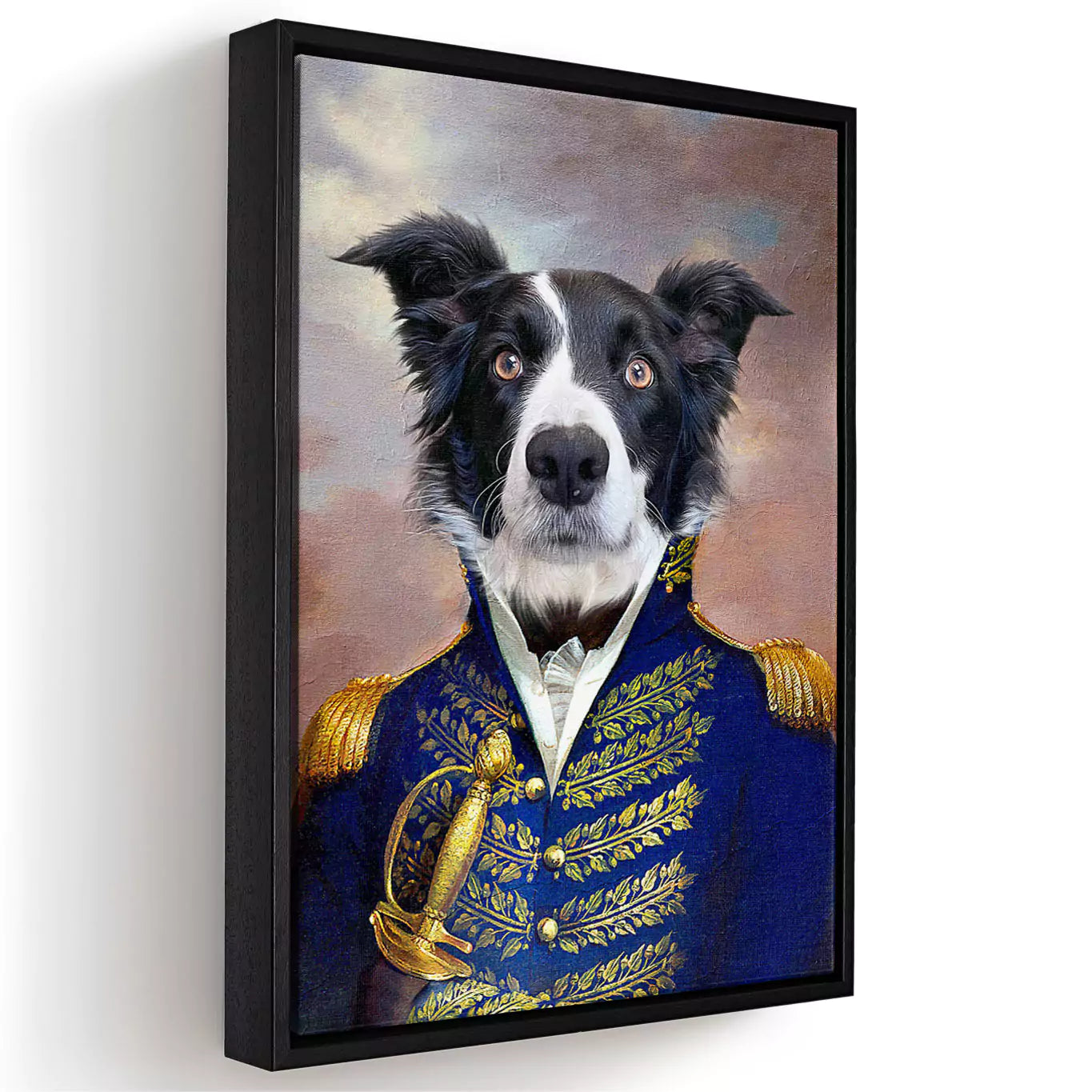 governor dog portrait canvas in a black frame