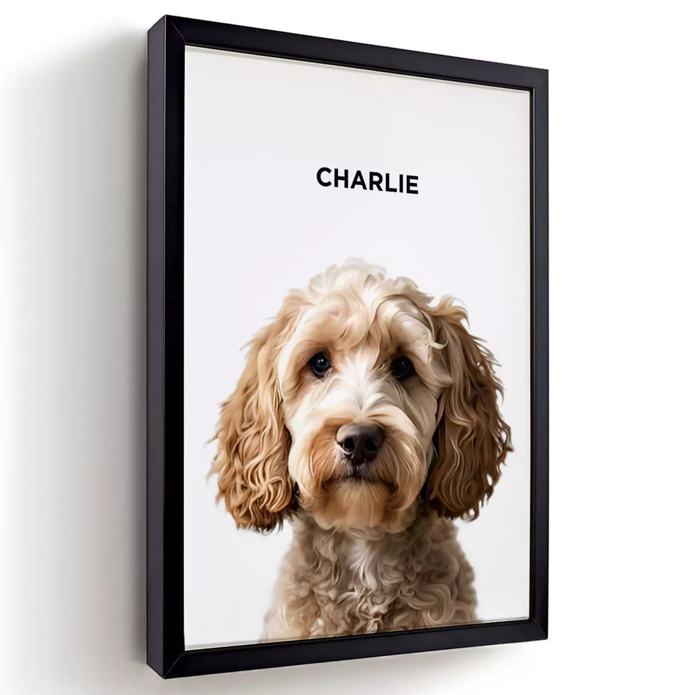 modern pet portrait with a black frame