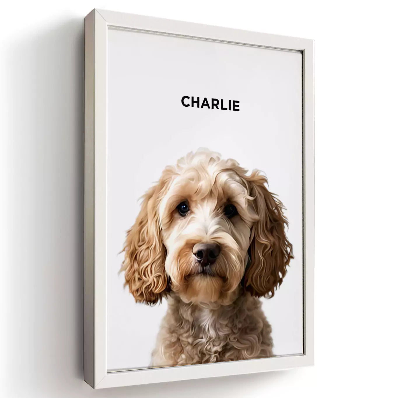 modern pet portrait with a white frame