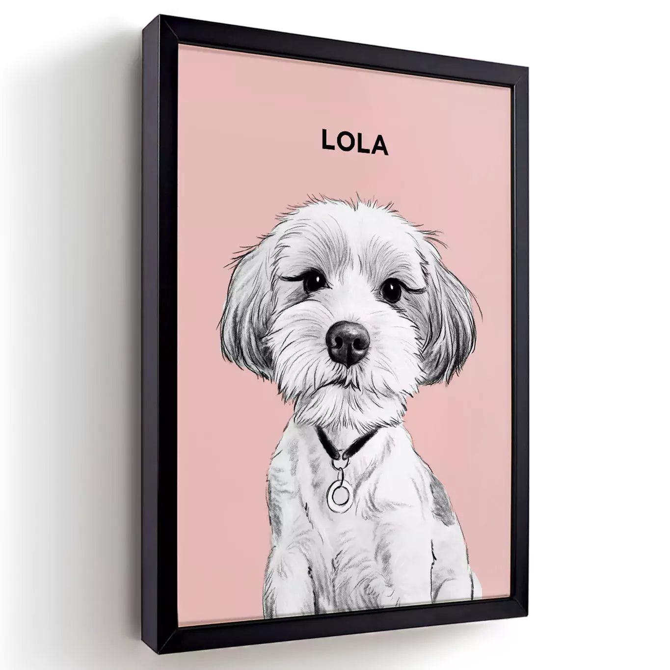 pet portrait illustration in a black frame