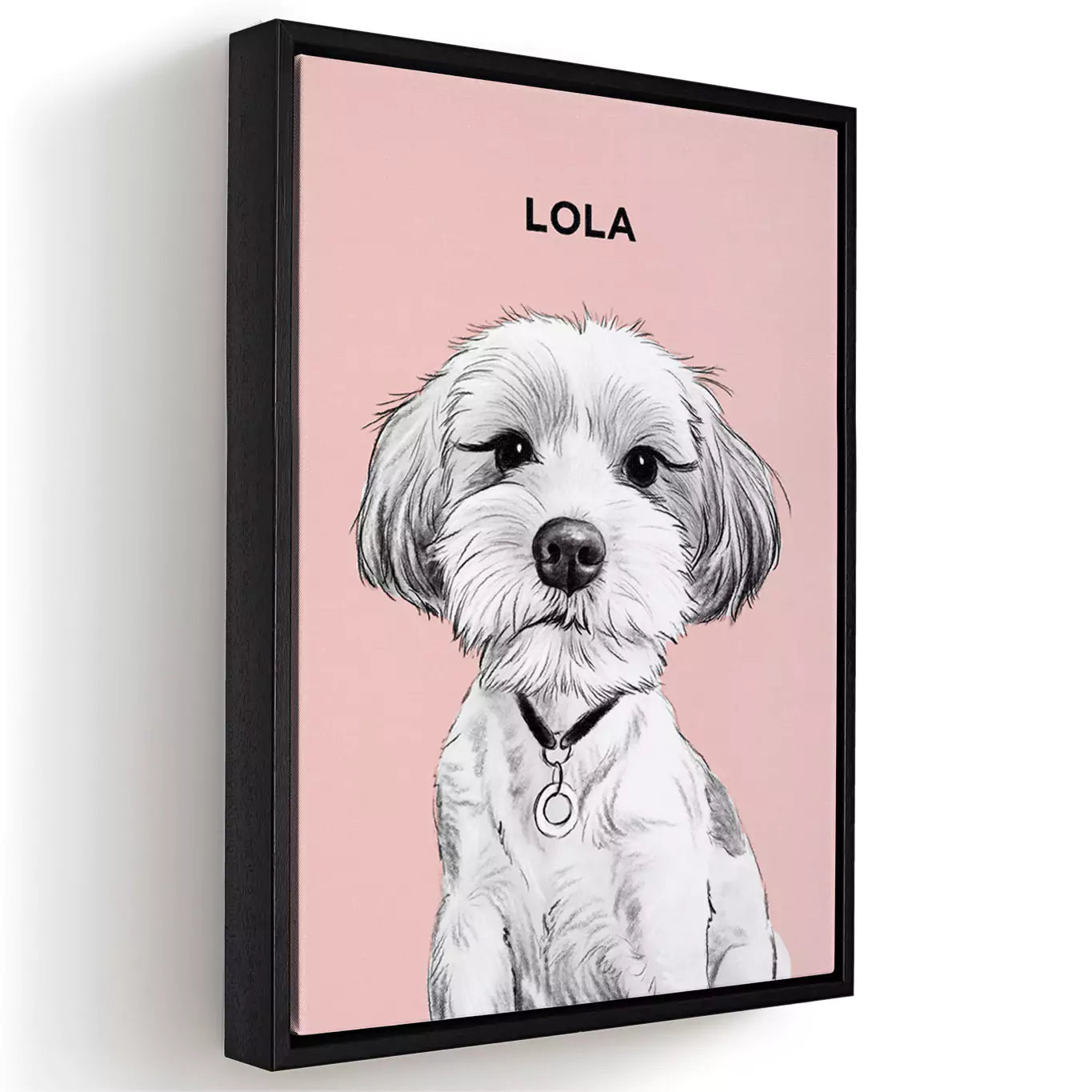 pet portrait illustration in a black frame