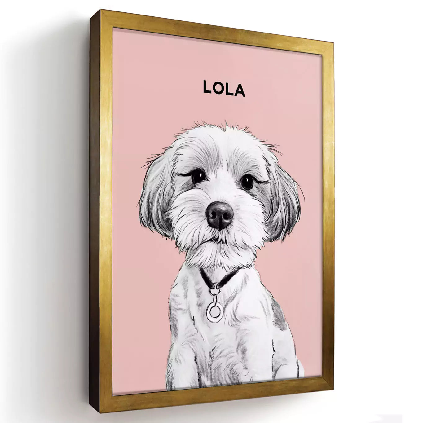 pet portrait illustration in a gold frame