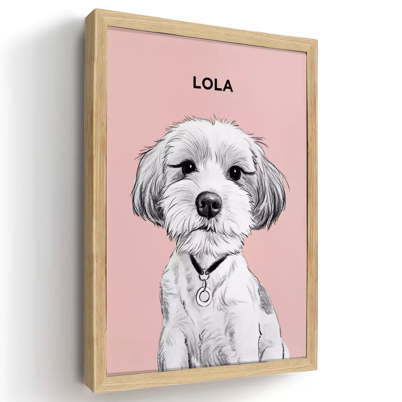 pet portrait illustration wood frame