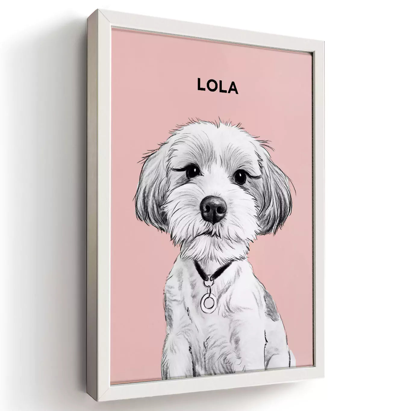 pet portrait illustration with a white frame